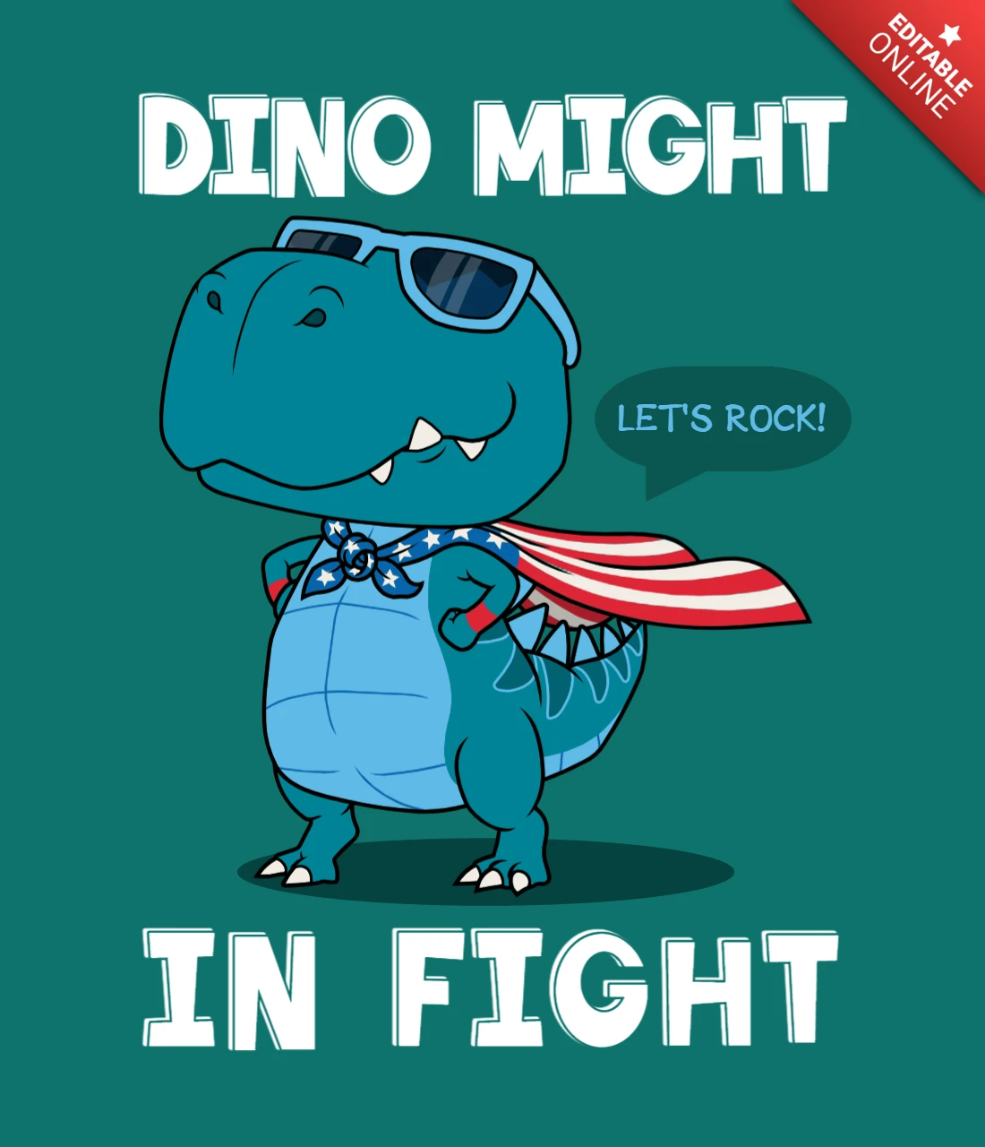 American dino super héroe divertido y editable dinosaurio diseño merch