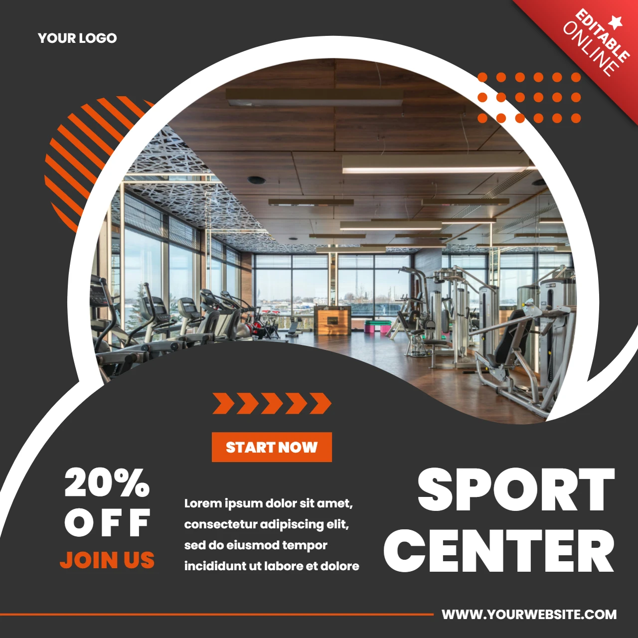 Modello di design per i post commerciali sui social media di un centro fitness