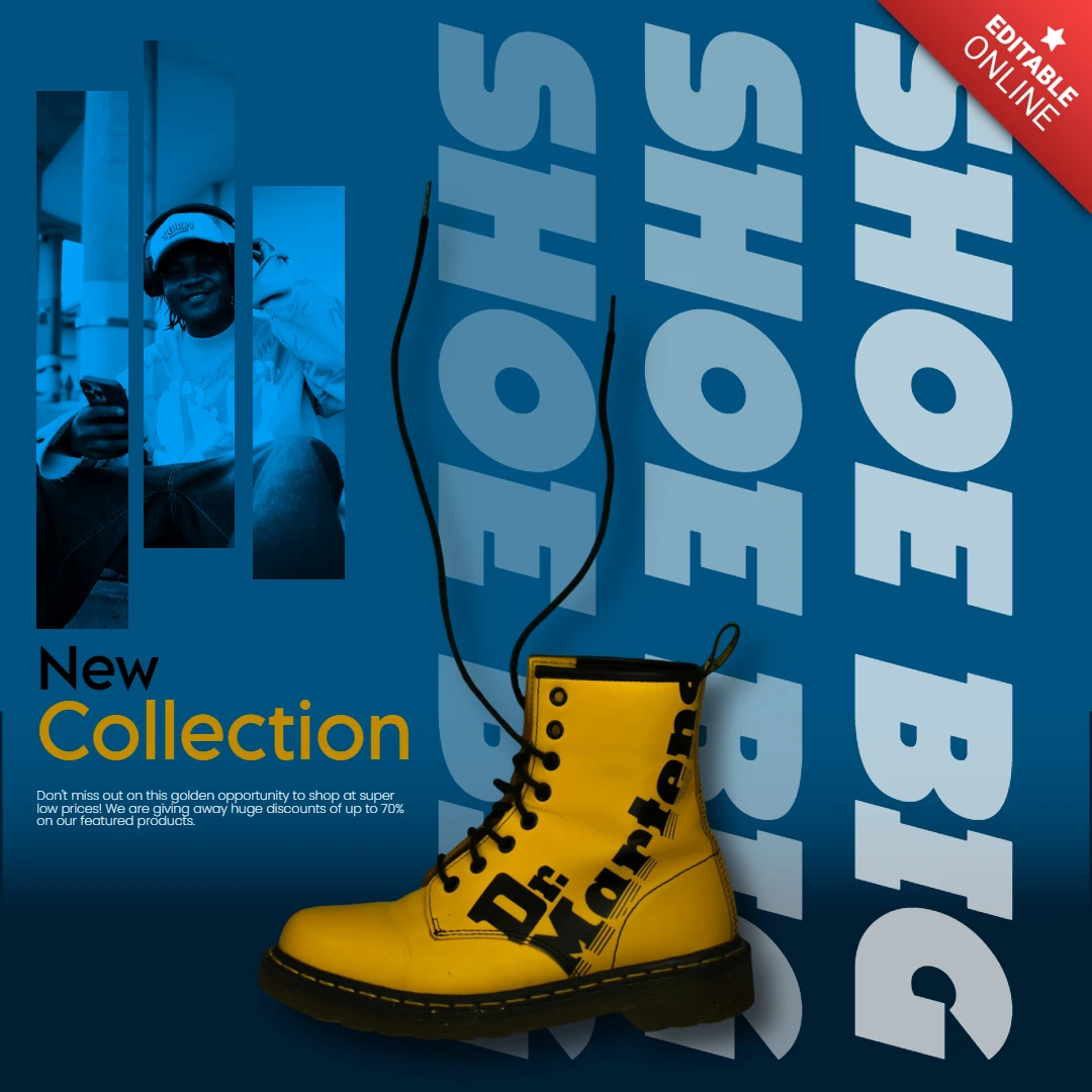 Blue and Black Modern Shoe Big New Collection Instagram Post Design