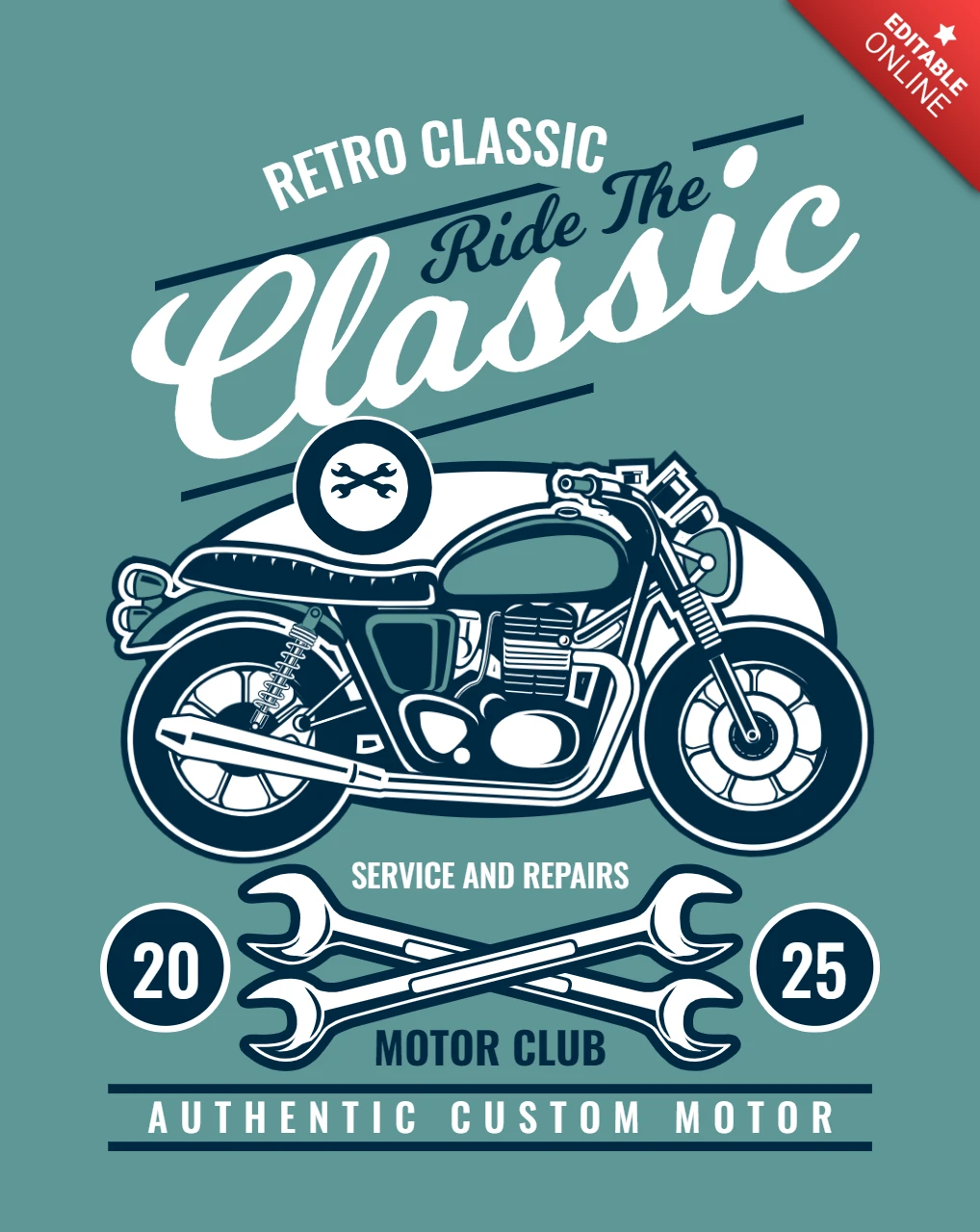 バイクサービスおよび修理店のTシャツデザインテンプレート