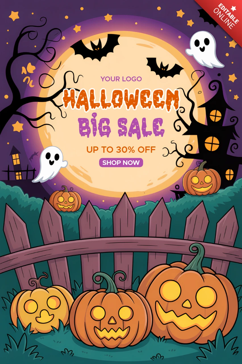 Verspielt Halloween-Verkaufsvorlage mit Kürbissen und Geistern für Werbeflyer