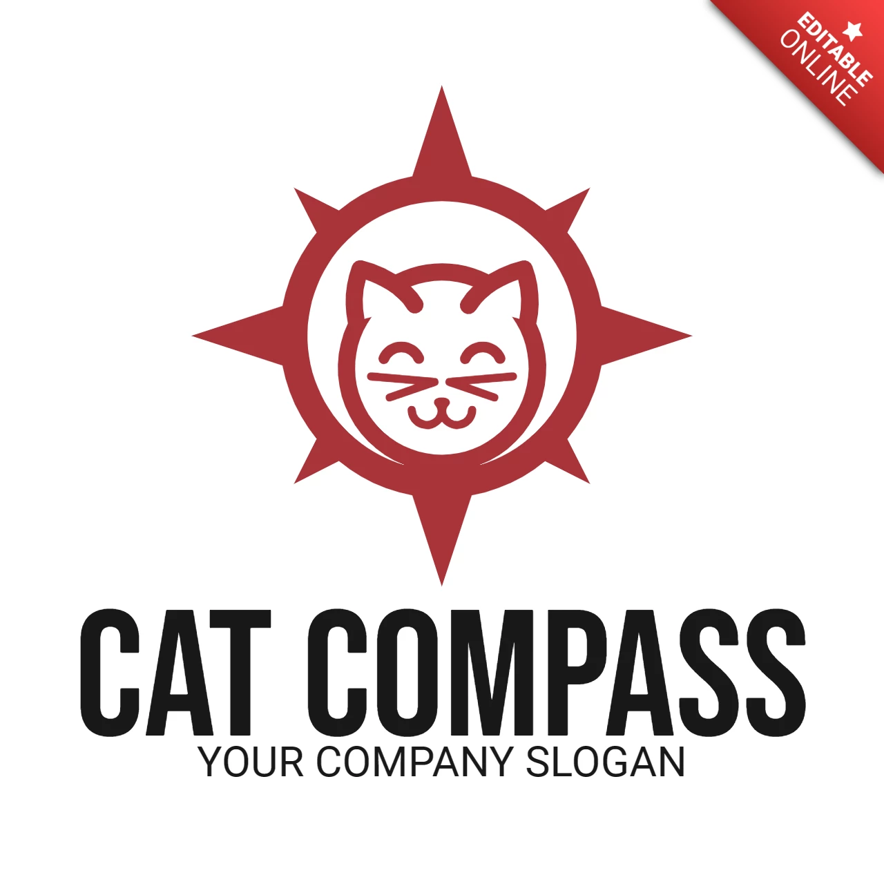 Cat Head Compass Logo Design Template