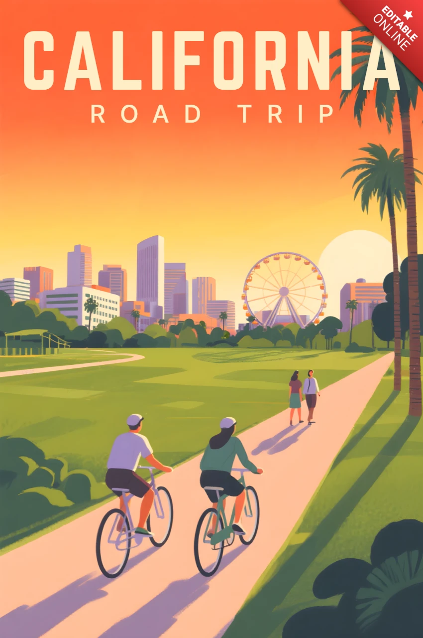 Template di design per poster di viaggio del road trip in California