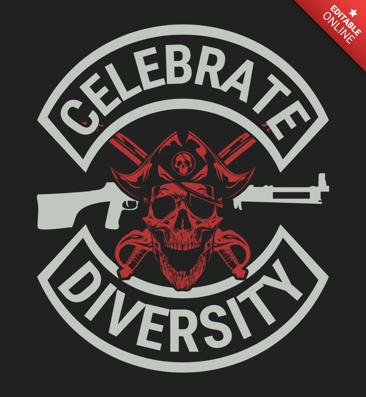 Vier diversiteit piraat schedel gun lover quote t-shirt ontwerpsjabloon