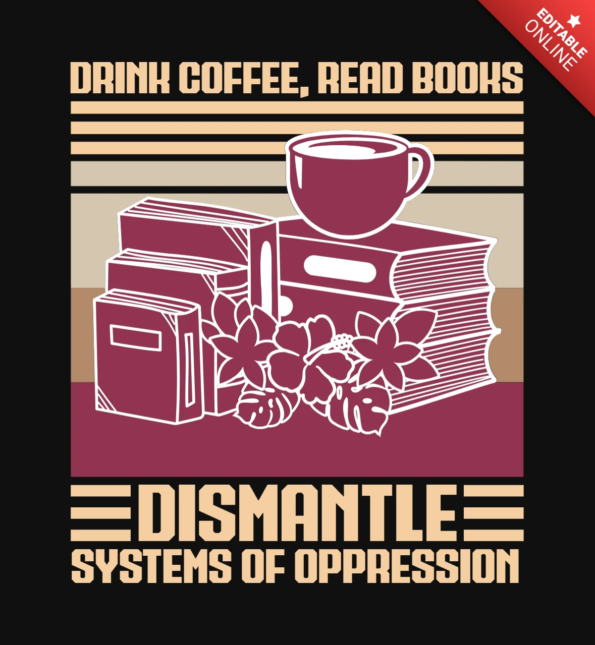 Drink Coffee Read Books Funny Gift T-Shirt Design Template