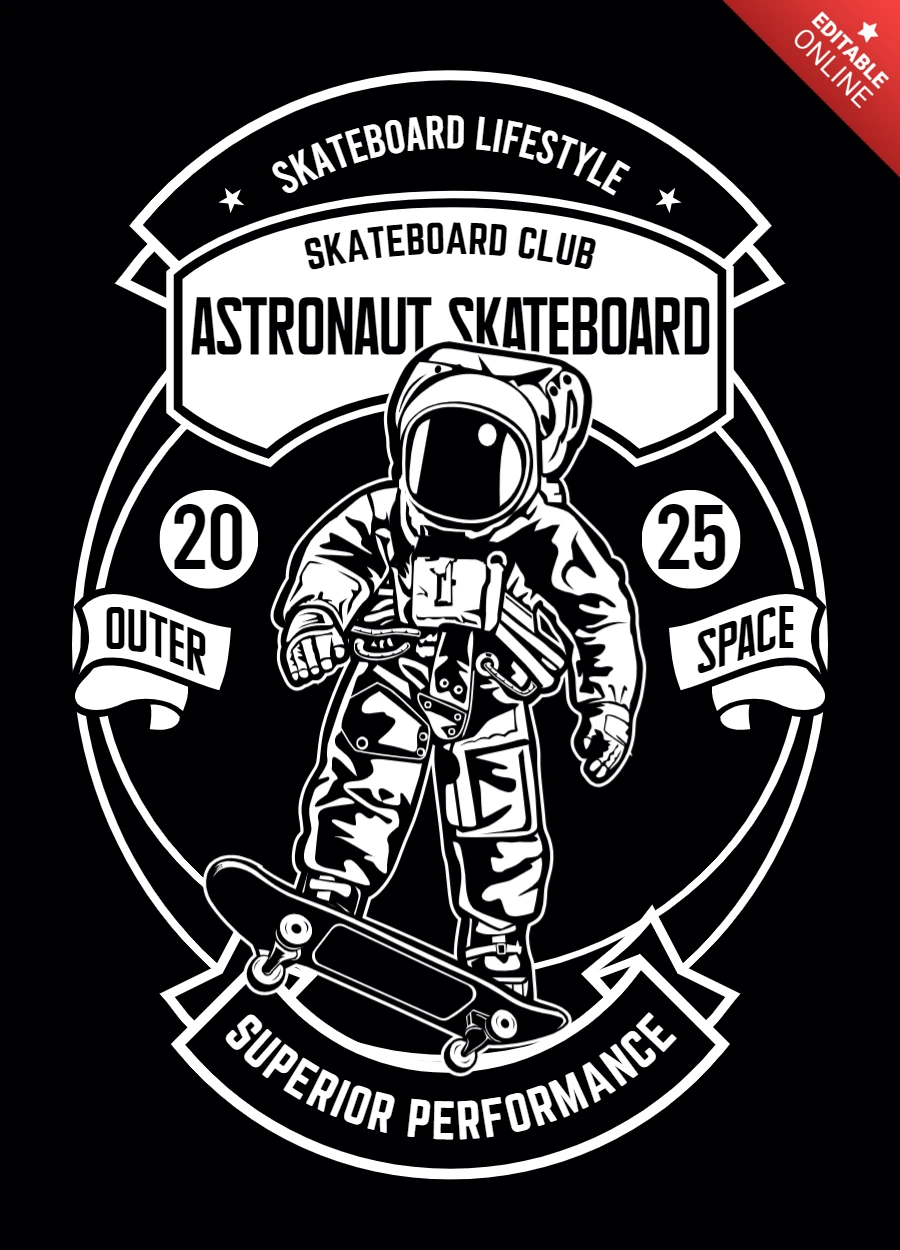 Modello di maglietta skateboard Astronauta