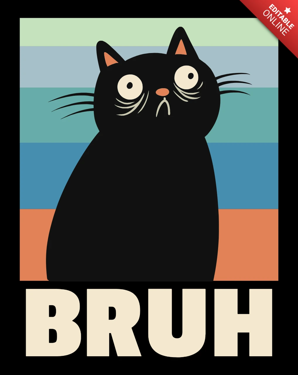 Funny Cat Design Template for T-Shirt with Retro Flat Artistic Style