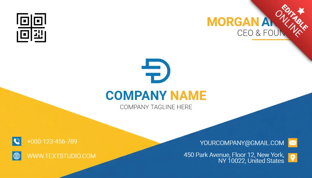 Abstracte moderne Visitenkartendesign-Vorlage in Weiß und Gelb mit QR-Code