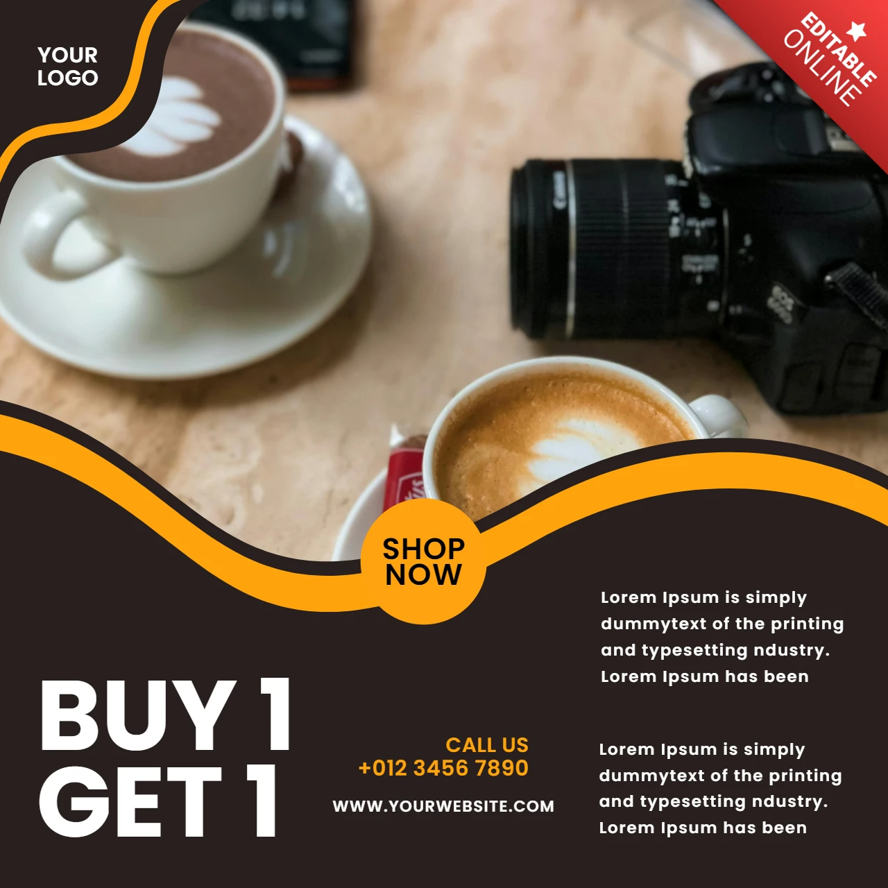 Comprar 1 obtener 1 café venta instagram post plantilla de diseño