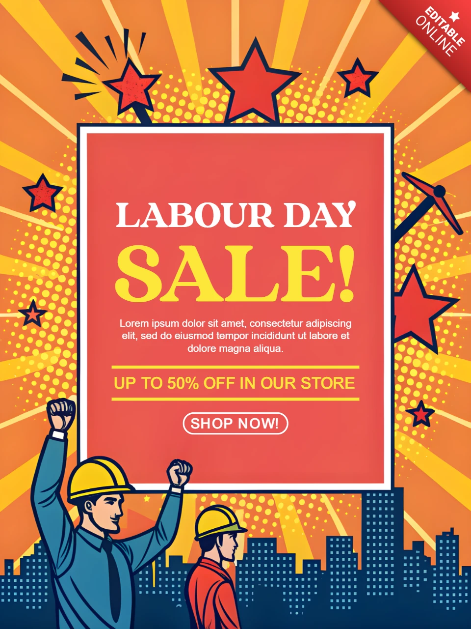 Labour Day Sale Promotional Design Template in Retro Comic Style