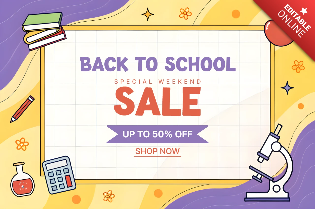 Plantilla de venta de regreso a clases con elementos educativos divertidos para volantes promocionales