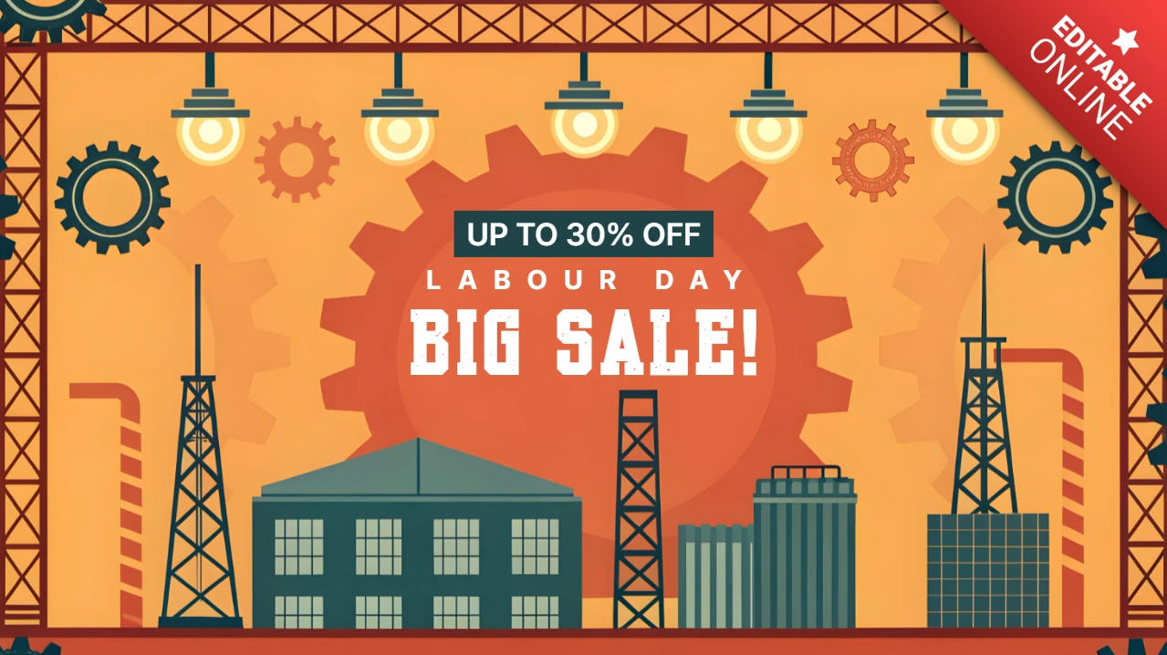 Retro Industrial Design Template for Labour Day Big Sale – Editable Promotional Graphics