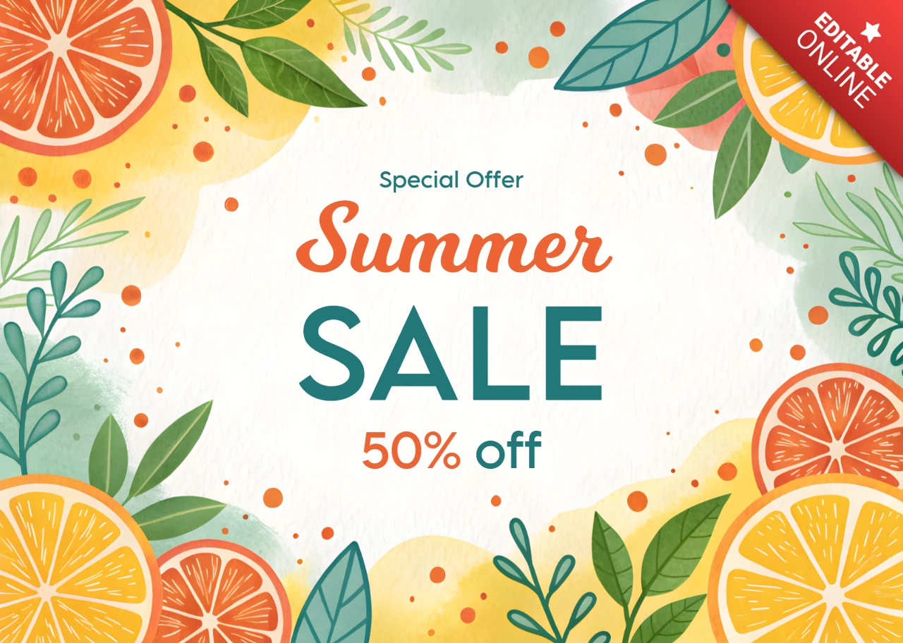 Fruity Summer Sale Design Template with Vibrant Citrus and Floral Elements