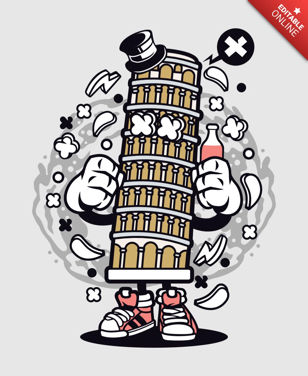 Italia pisa toren cartoon karakter ontwerpsjabloon
