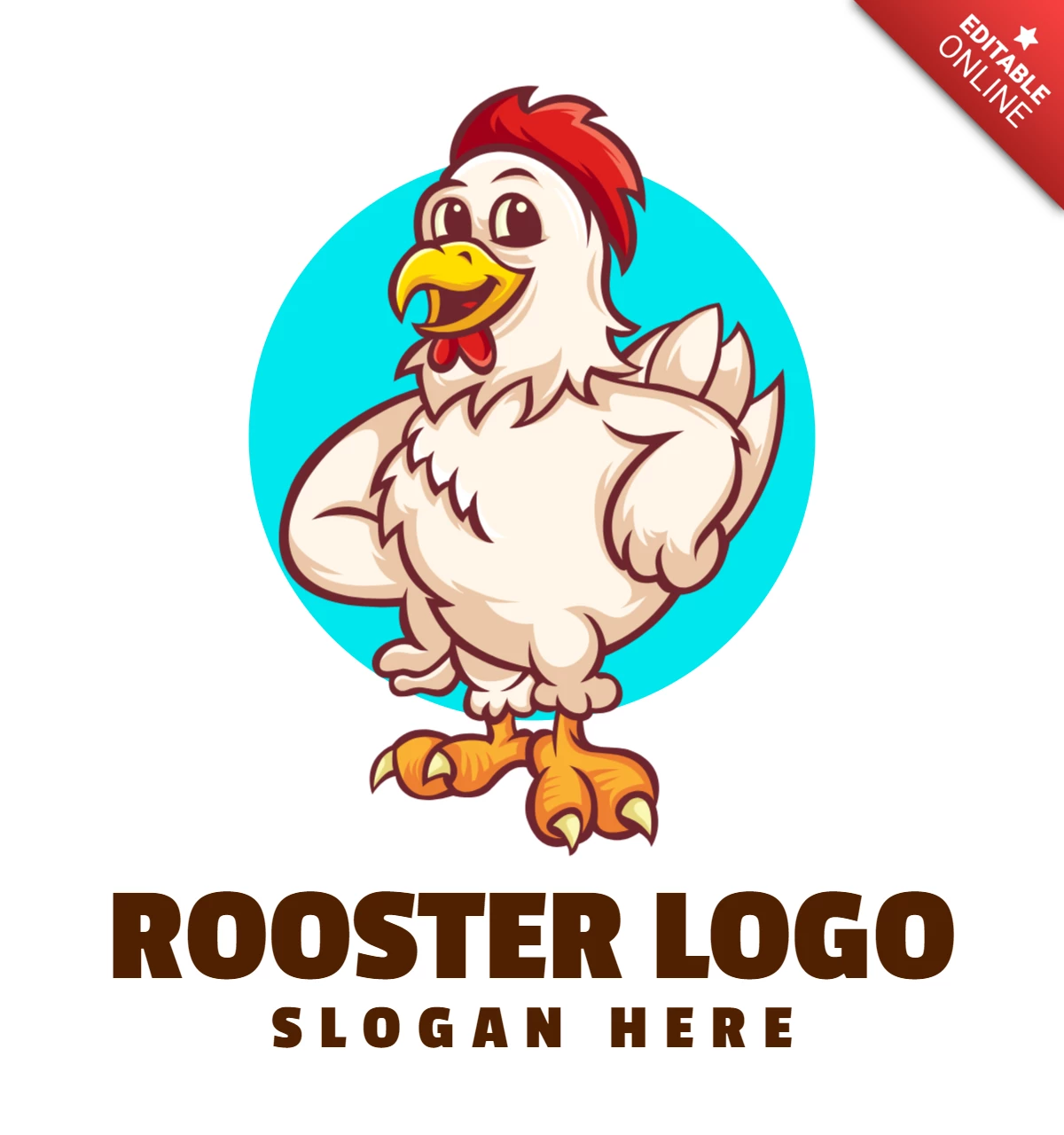 Modèle de conception de logo de dessin animé de coq