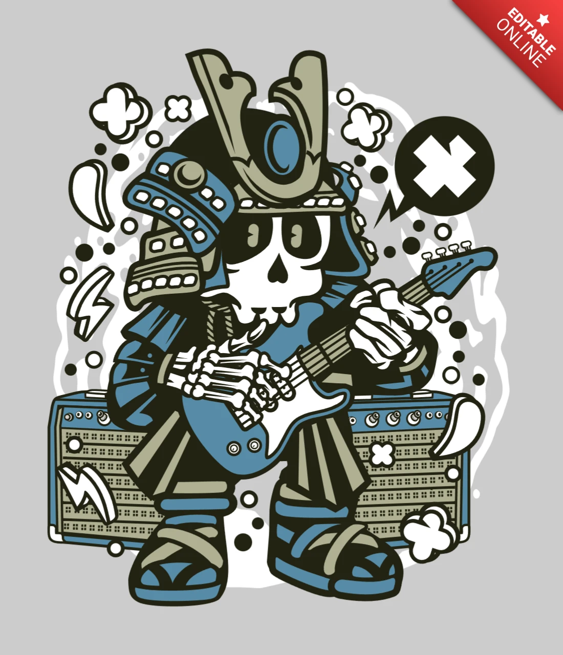 Modelo de design de pôster de personagem de desenho animado de estrela do rock samurai