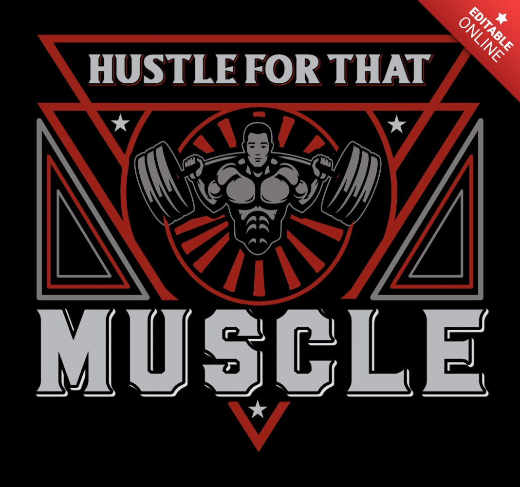 Bold Vintage Fitness Sticker Template: Hustle for That Muscle