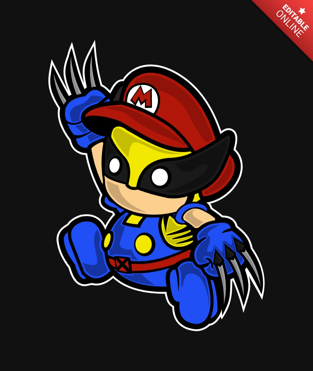 Mario Wolverine Pop Culture T-Shirt Design Template