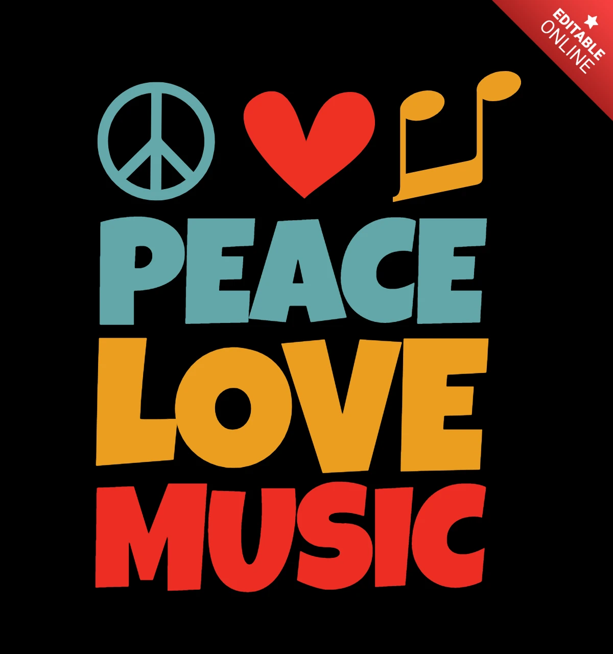 Peace Love Music Hippie T-shirt Design Template