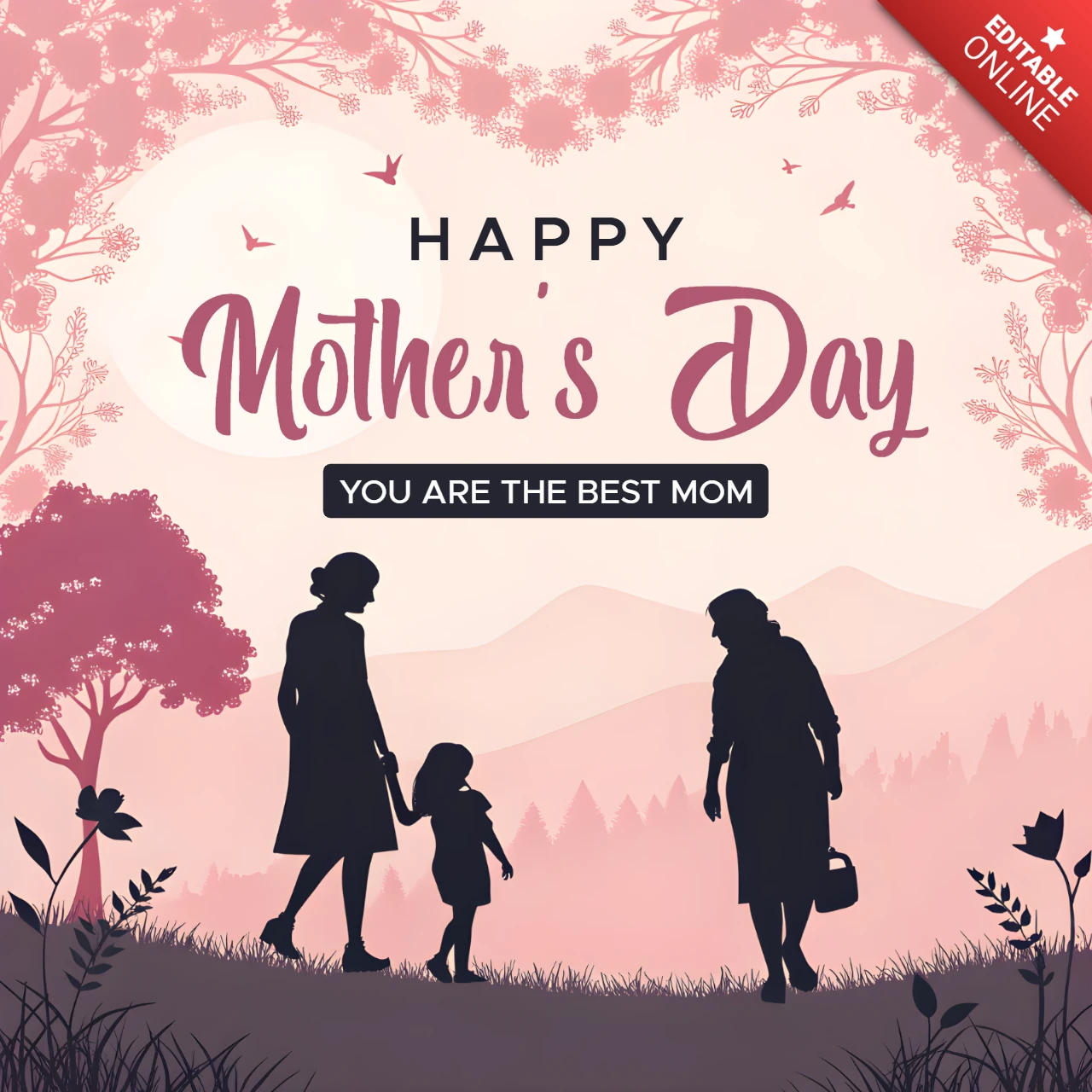 Modelo de design de feliz dia das mães - arte de silhueta elegante para celebrar as mães