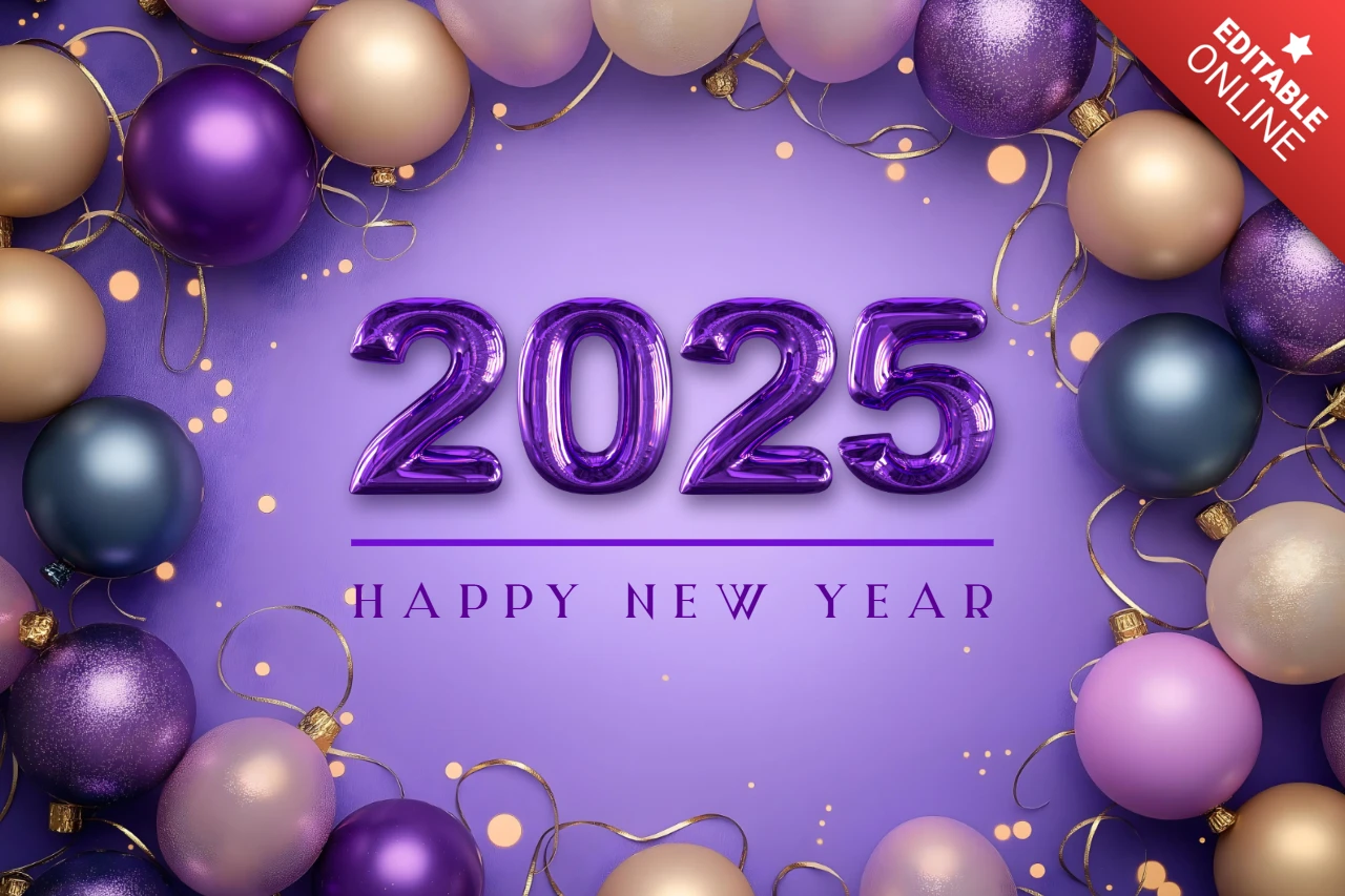 Plantilla de diseño de celebración festiva del año nuevo en color morado