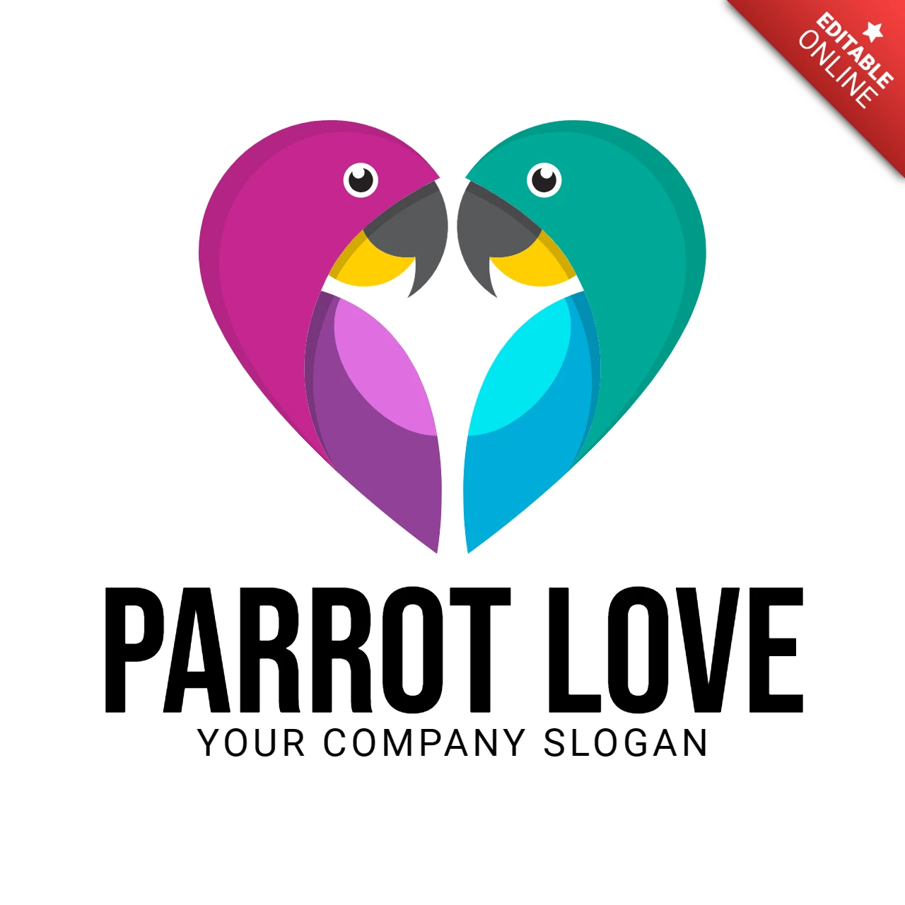 Parrot Bird Love Logo Design Template