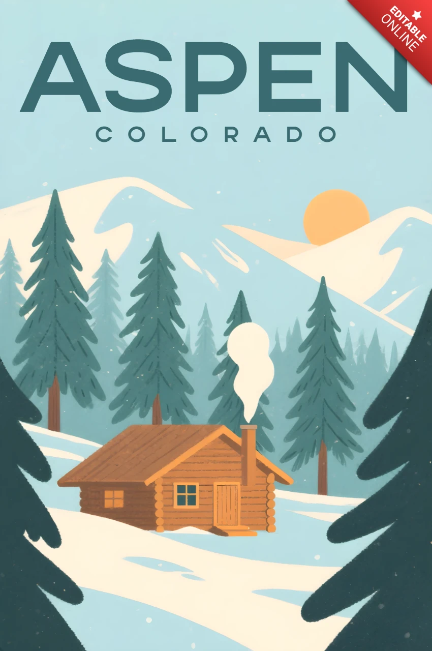 Ilustração vintage de cabana nas montanhas em álamo para template de pôsteres de souvenirs