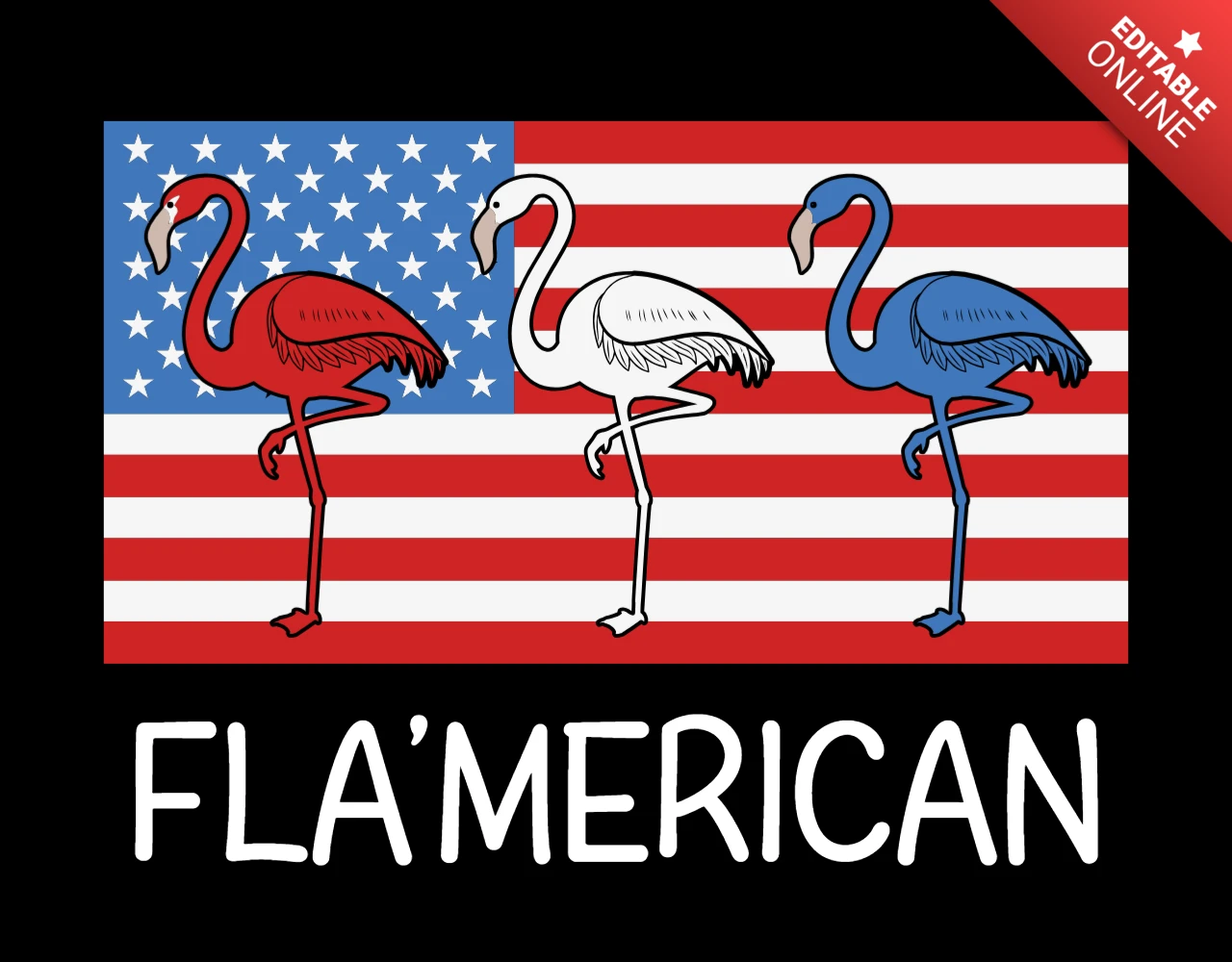 Szablon koszulki z flagą amerykańską i flamingami