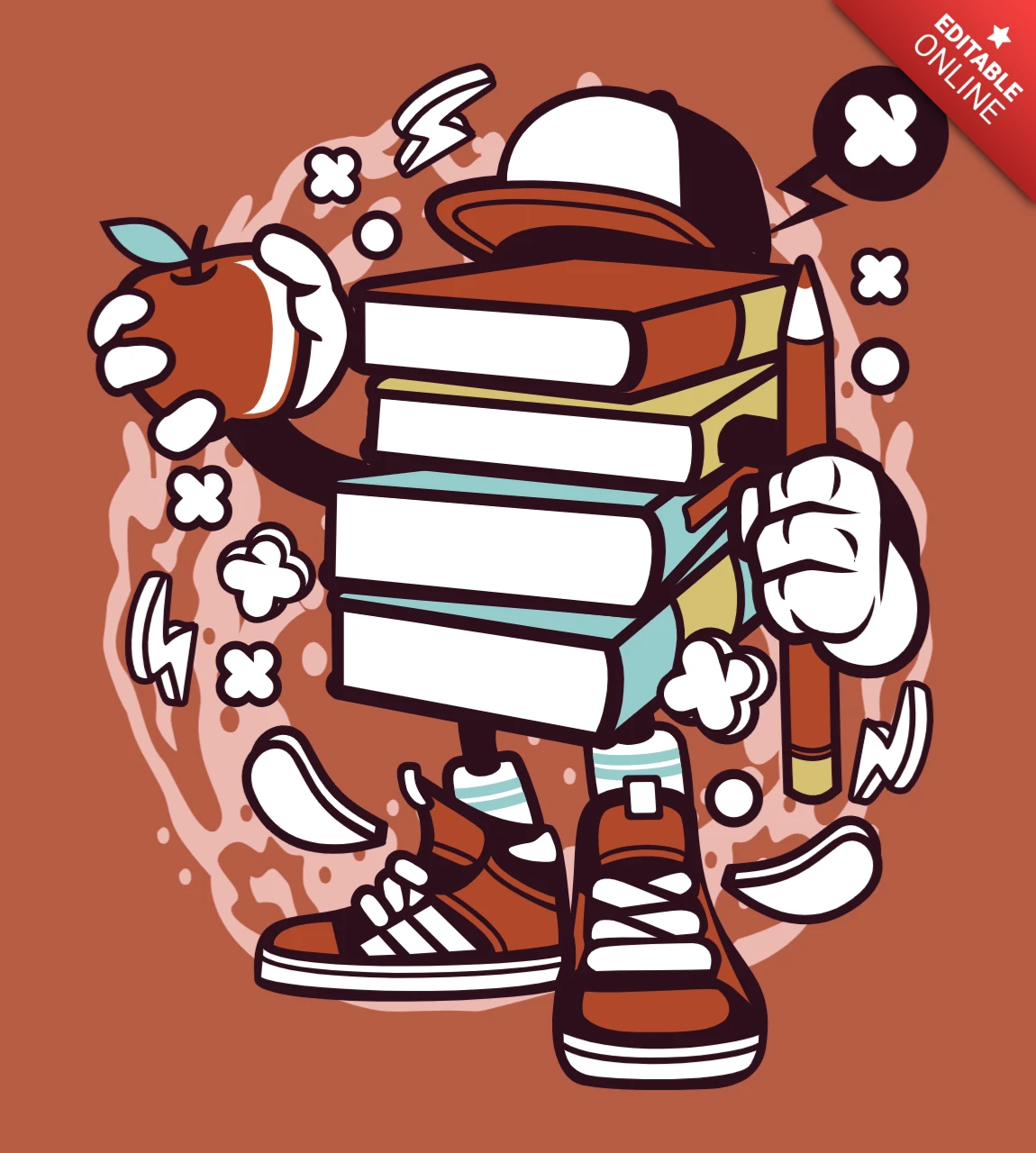 Books Cartoon Character T-shirt Design Template