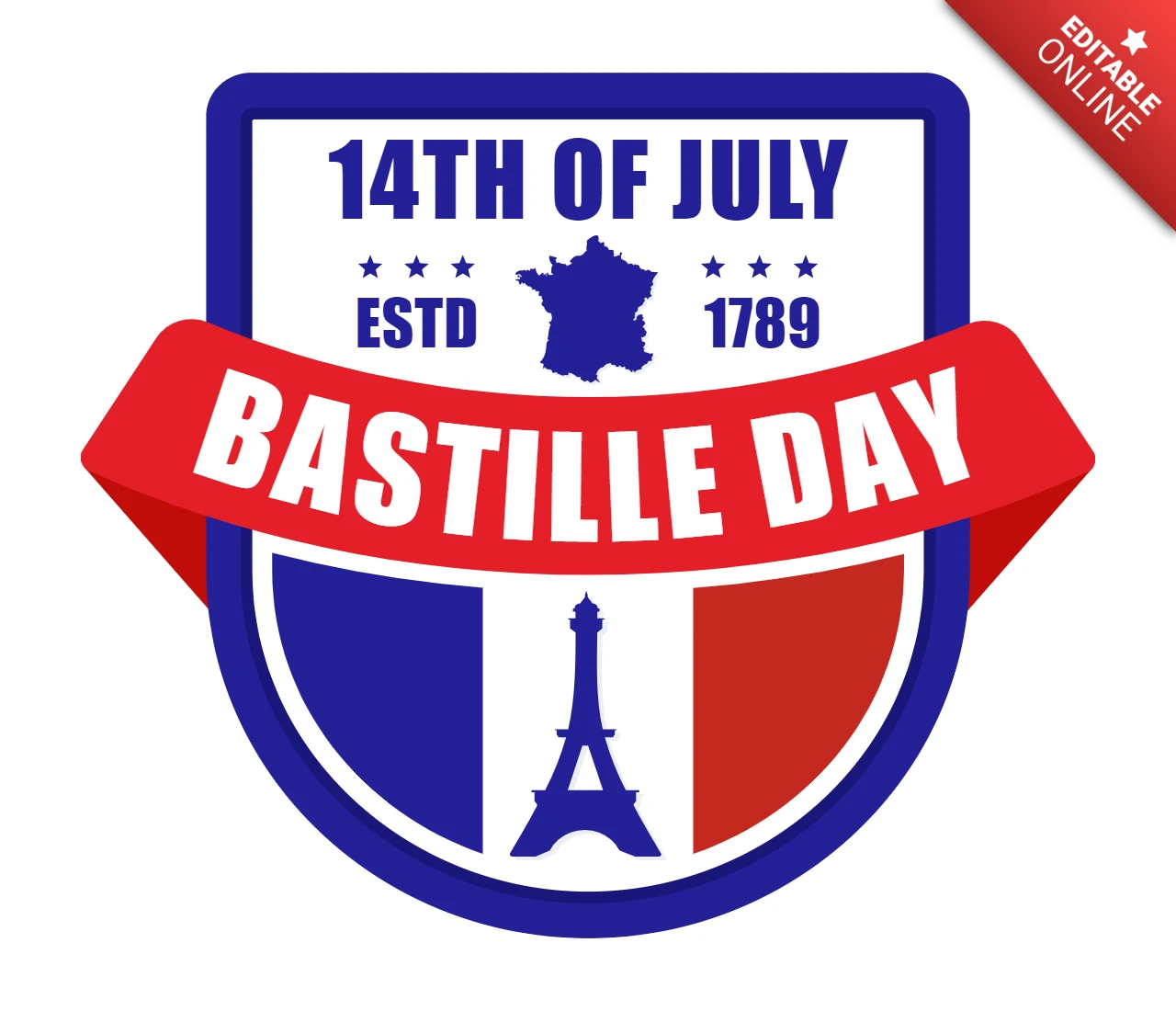 Happy Bastille Day Badge Logo Design Template