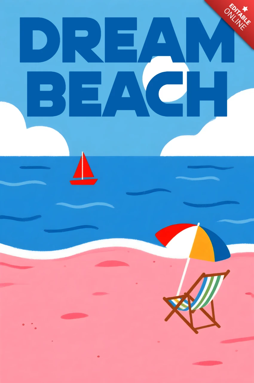 Beach Vacation Design Template for Retro Flat Summer Posters