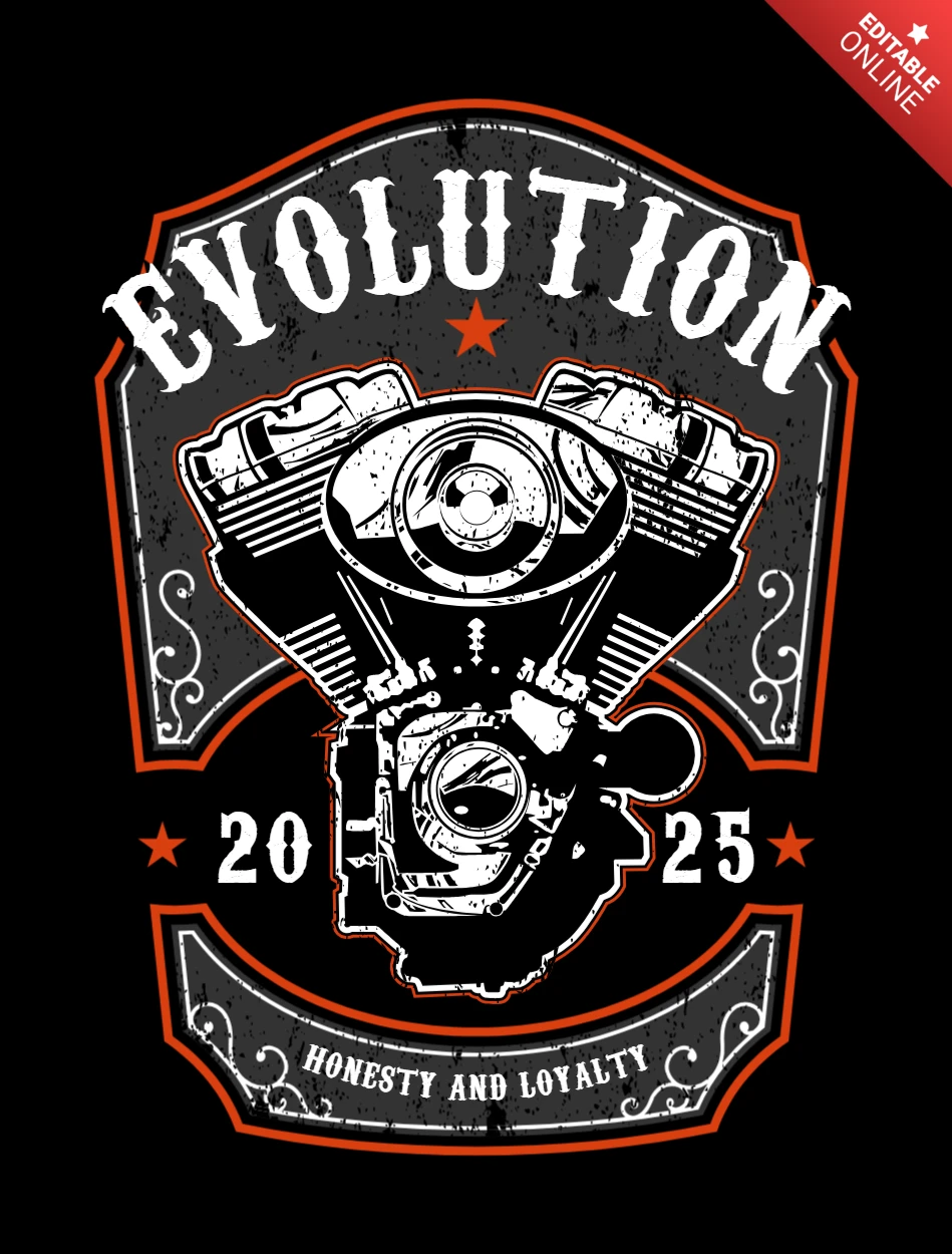 バイク進化エンジンTシャツデザインテンプレート