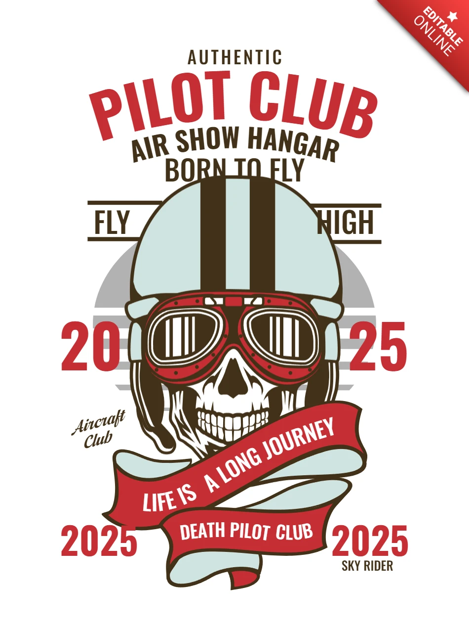 Pilot Club Skull T-shirt Design Template