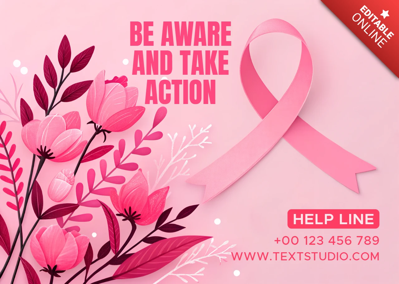 Floral Awareness Design Template with Pink Ribbon for Awareness Campaigns