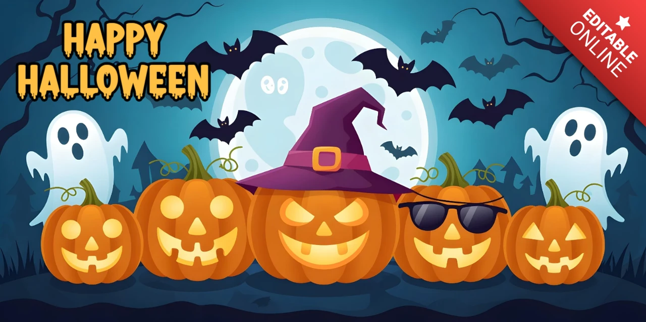 Halloween Graveyard Moonlit Mischief, Creepy Companions & Twisted Shadows YouTube Cover Design Template