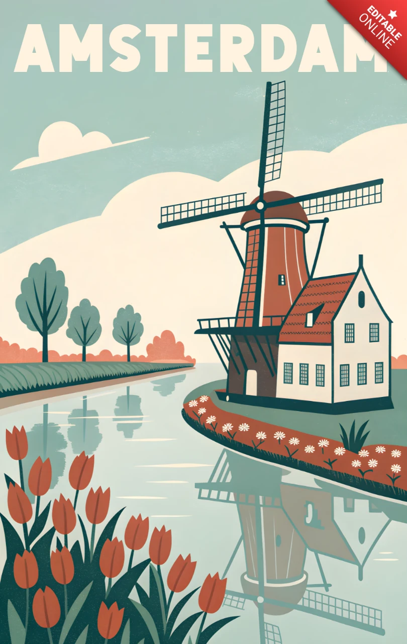 アムステルダムのヴィンテージイラストデザインテンプレートポスター用