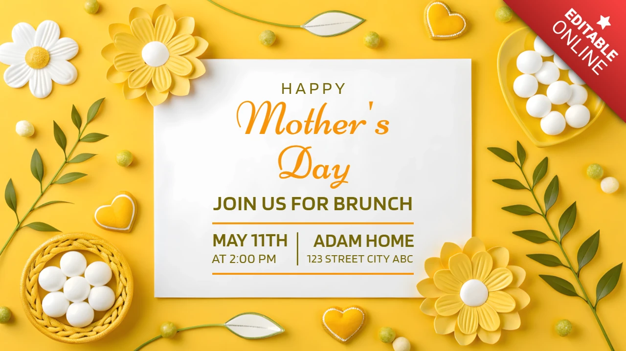 Happy Mother's Day Brunch Invitation Template | Floral Design on Yellow Background