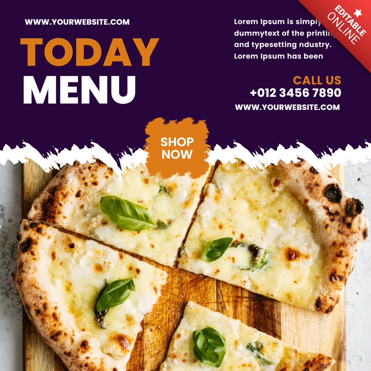 Menu de pizzeria texturé violet modèle de conception de post instagram
