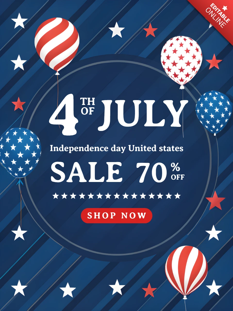 4th of July Sale Design Template with Patriotic Balloons and Stars