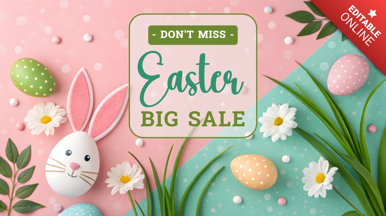Easter Sale Design Template with Whimsical Floral and Bunny Elements