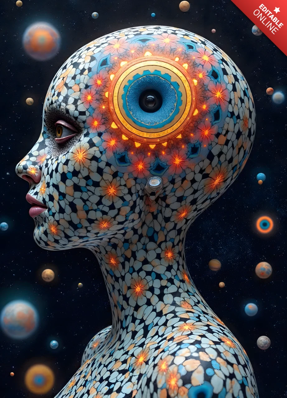 Futuristisch mozaïek kunst vrouwelijk portret ontwerpsjabloon