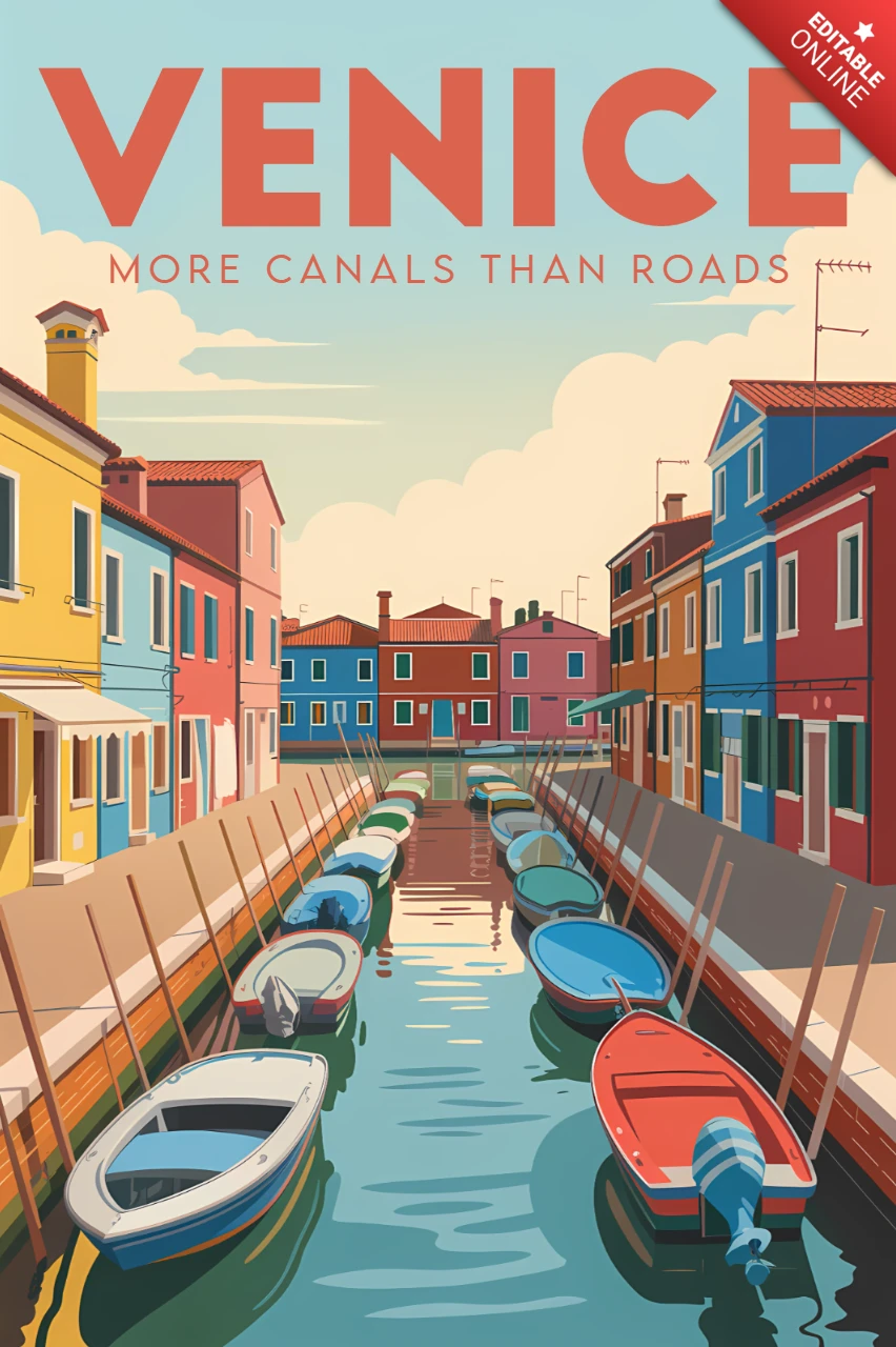 Venedig Kanal Illustrationsdesign Vorlage für Reiseposter