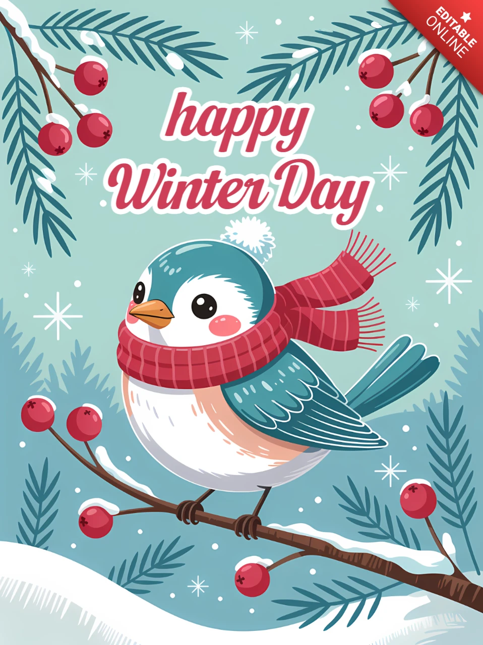Winter Bird Design Template for Holiday Greeting Cards