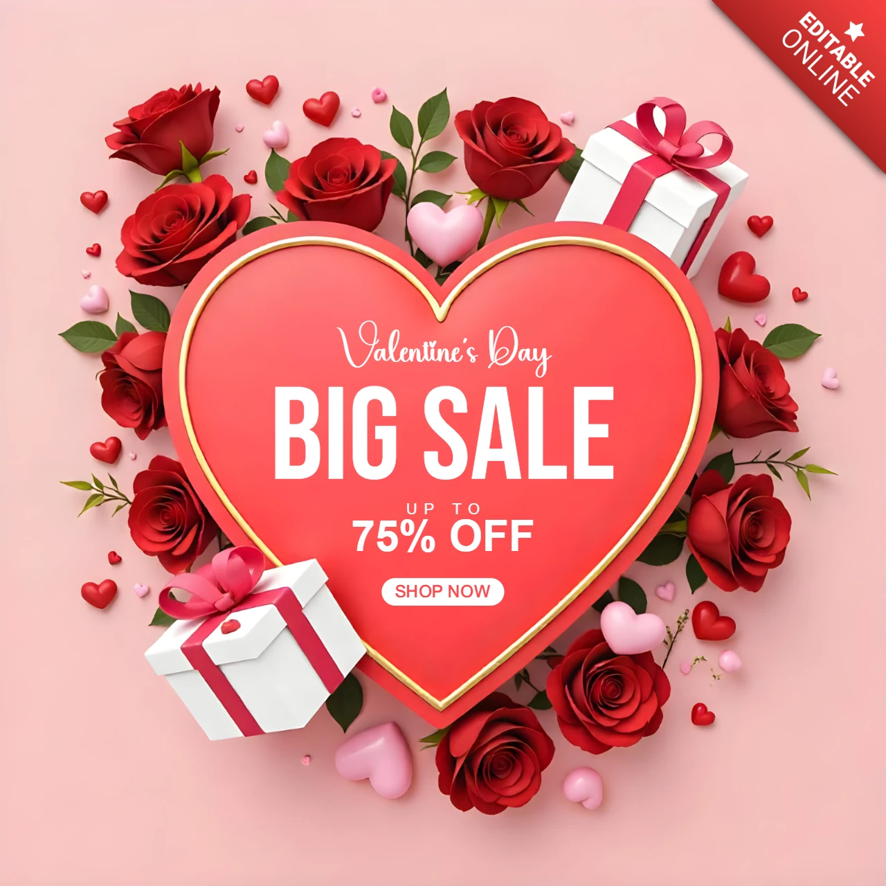Valentine's Day Sale Design Heart And Gifts Template - Advertising Post