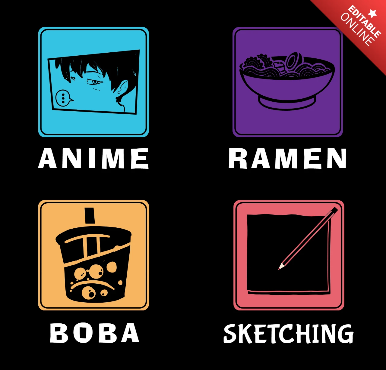 Anime Ramen Boba Sketching T-shirt Design Template