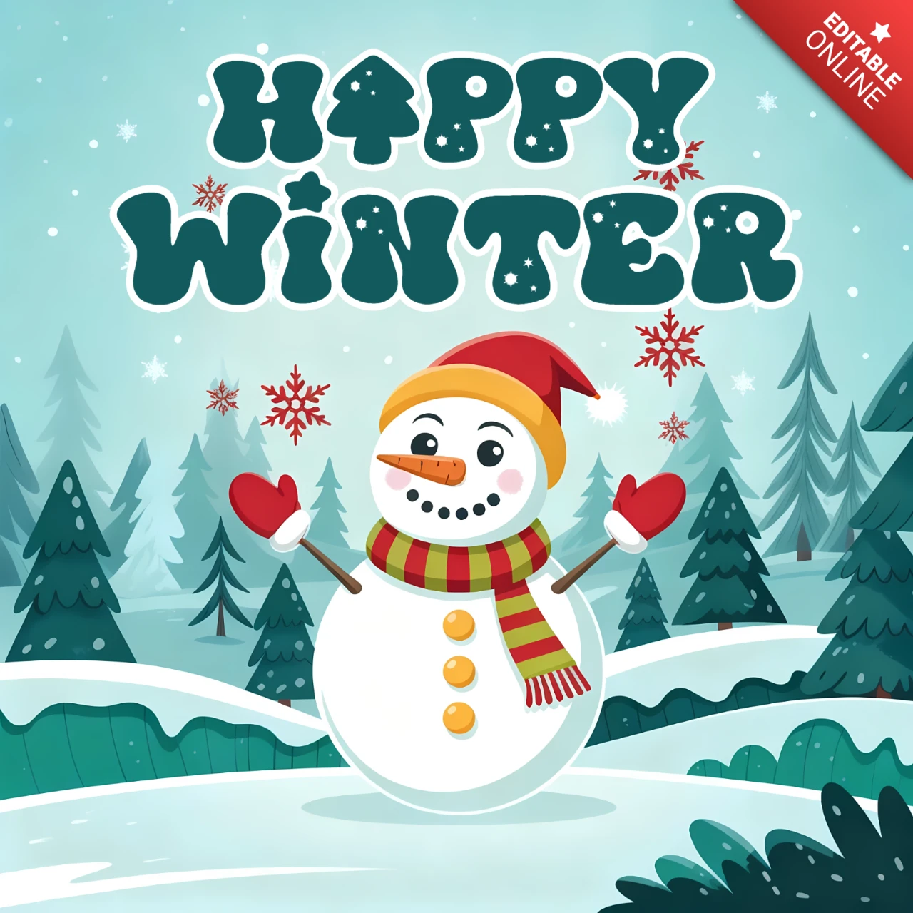 Fröhliches Winter-Schneemann-Designvorlage für Weihnachtskarten