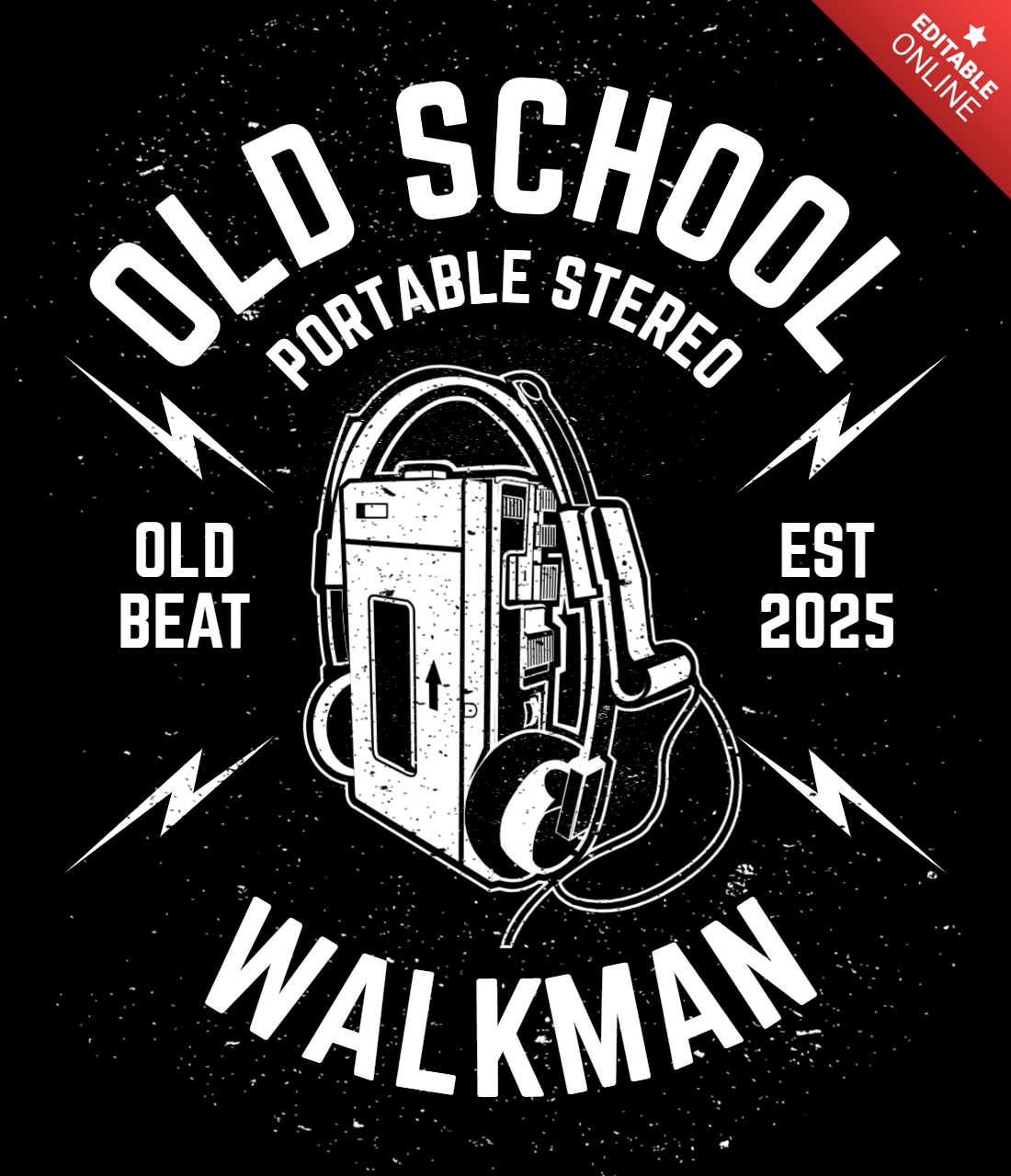 Modelo de design de camiseta de walkman da velha guarda