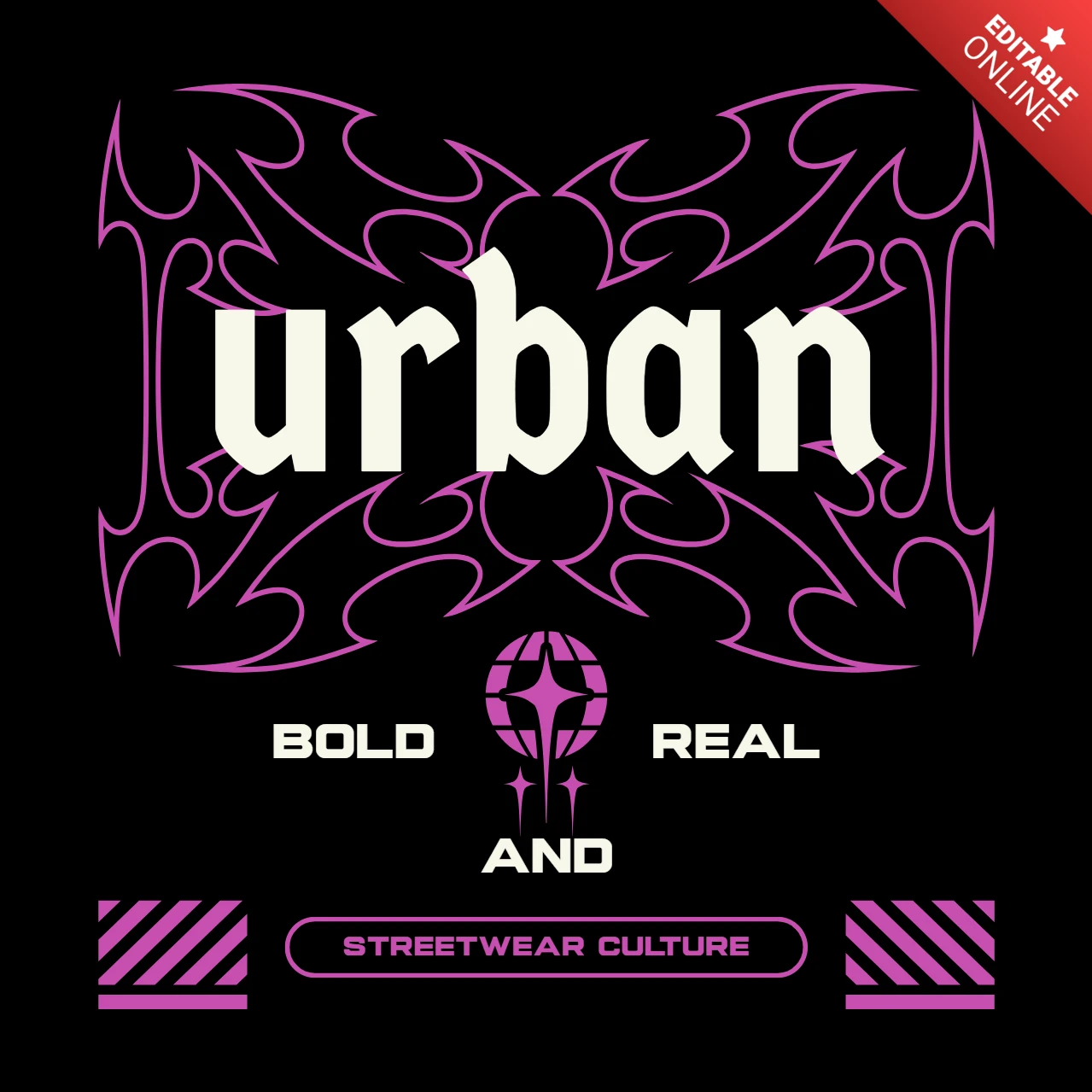 Urban Tribal Streetwear mit mutiger Typografie und Globussymbolik T-Shirt-Designvorlage