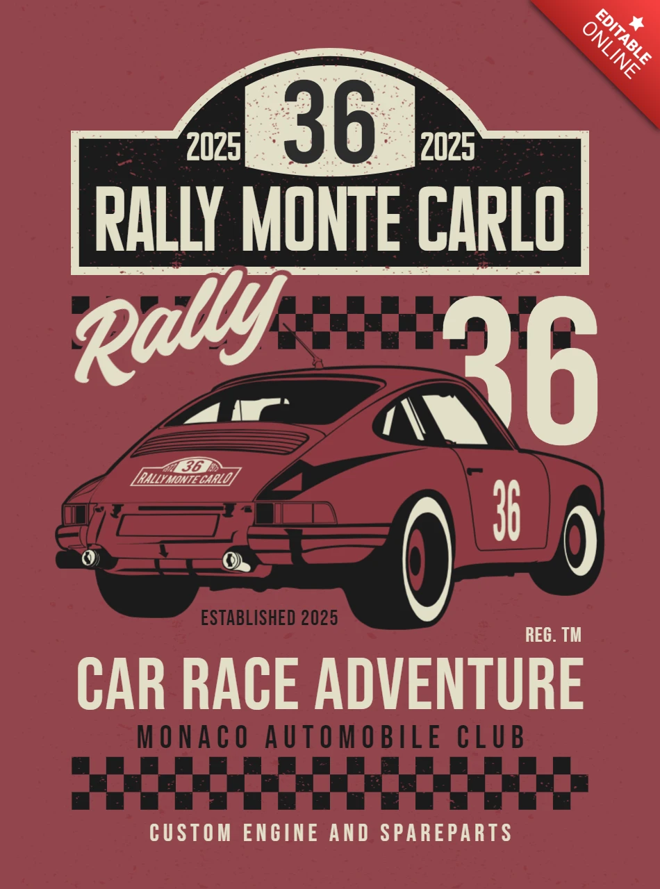 Plantilla de diseño de camiseta para el rally de Monte Carlo