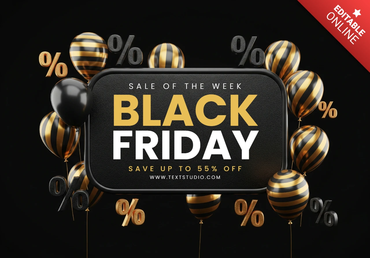 Diseño elegante de venta del Black Friday fondo oscuro con acentos dorados y elementos de celebración plantilla para volantes promocionales